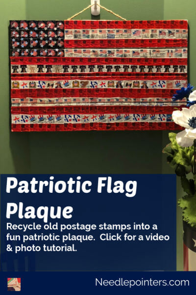 Patriotic Postage Stamp Flag Plaque - Pin