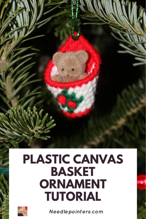 Christmas Basket Ornament from Plastic Canvas - pin