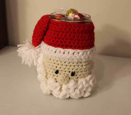 Crocheted Santa Mason Jar Cover | Needlepointers.com