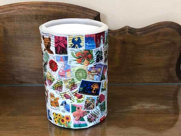 How To Make Postage Stamp Decoupage Jar Tea Lights - Pillar Box Blue