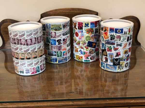 How To Make Postage Stamp Decoupage Jar Tea Lights - Pillar Box Blue