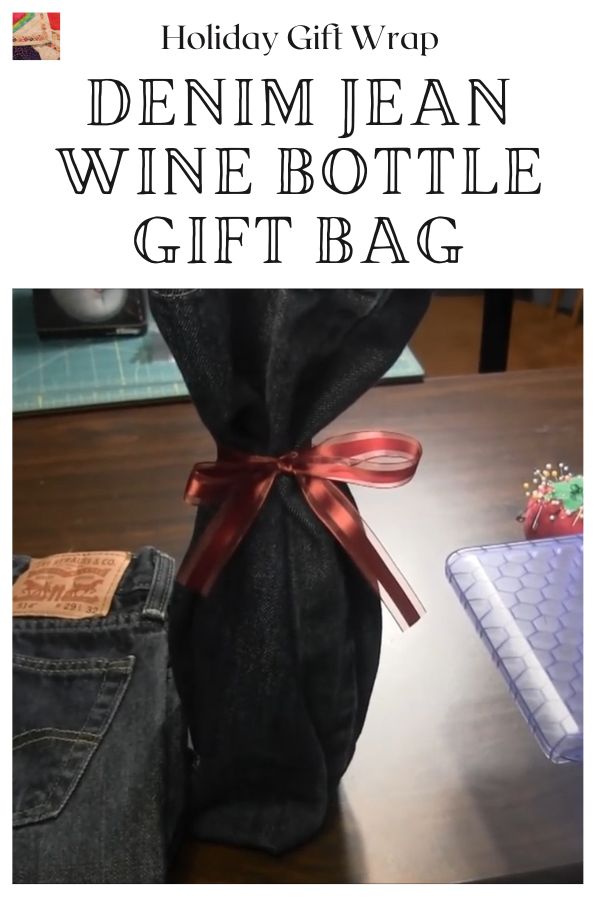 Denim Jean Wine Bottle Gift Bag pin