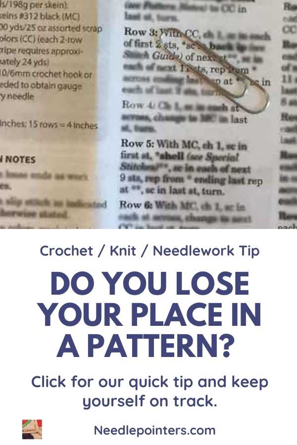Crochet/Knit Tip: Don't lose your place in a pattern - pin