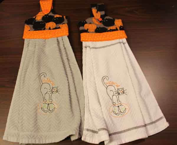 Halloween Machine Embroidered Towels - Fraidy Cat