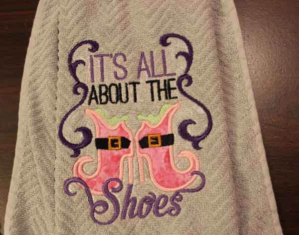 Halloween Machine Embroidered Towels- It's all about the shoes closeup