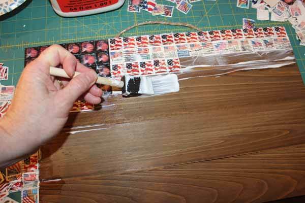 Patriotic Postage Stamp Flag Plaque - Apply Mod Podge