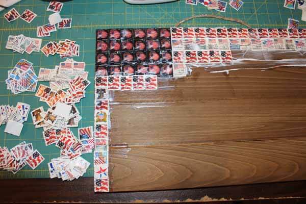 Patriotic Postage Stamp Flag Plaque - Lining Up Stamps