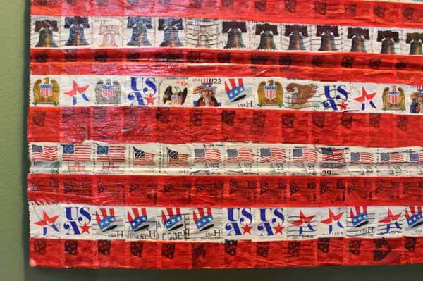 Patriotic Postage Stamp Flag Plaque - Closeup