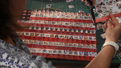 Patriotic Postage Stamp Flag - Plaque Cut Off Extra Tissue Paper
