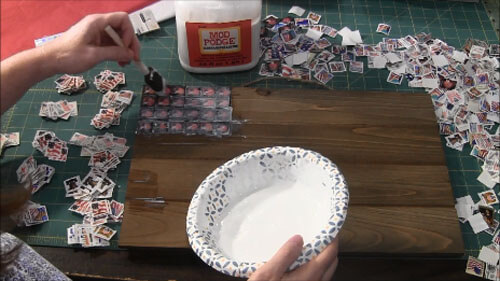 Patriotic Postage Stamp Flag Plaque - Star Field Mod Podge