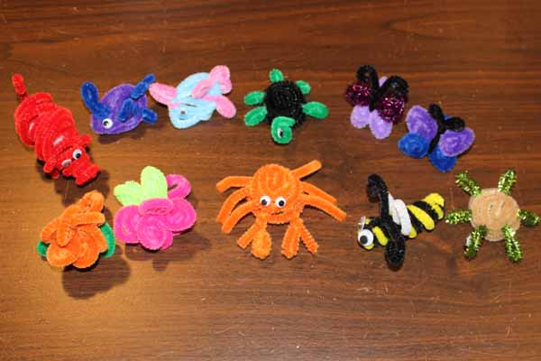 Pipe Cleaner Crafts for Kids - Bee, Crab, Fish, Pig, Turtle, Flower Ring, Butterfly Ring
