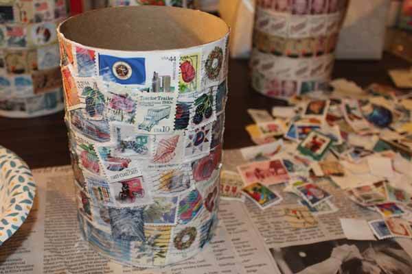 Postage Stamp Decoupage Container - Coat with Mod Podge