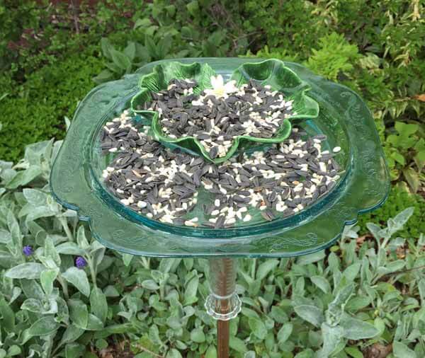 Recycled Dish Bird Feeder - Close Up