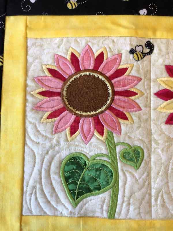 Sunflowers & Bees Table Runner - Close Up Block 1
