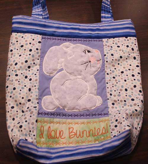 Sweet Pea Machine Embroidery Designs - I Love Bunnies Bag Project - Front